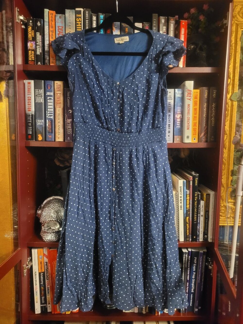 Beautiful blue dress with white polka dots
